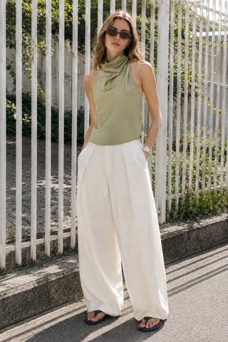 Shea Olive Satin Halter Top