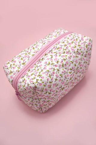 QUILTED COTTON FLORAL COSMETIC POUCH BAG