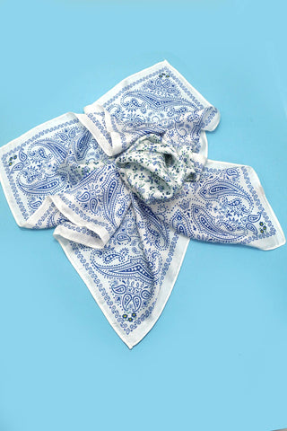 Small Floral Toile Print Bandana Scarf