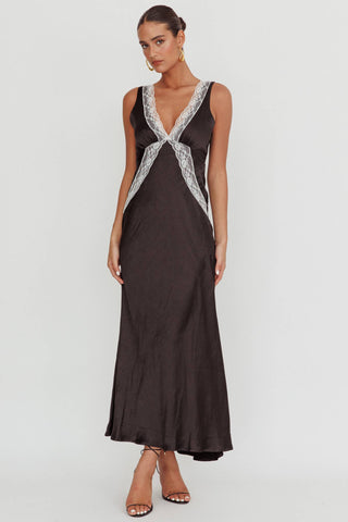 Serena Lace Trim Satin Maxi Dress