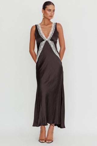 Serena Lace Trim Satin Maxi Dress
