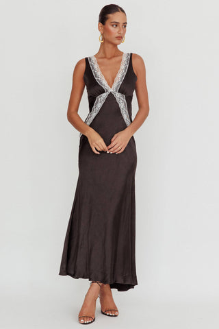 Serena Lace Trim Satin Maxi Dress