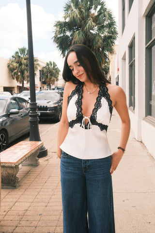June Black and White Satin Top