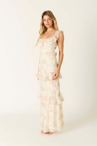 Lila Butter Floral Tiered Maxi Dress