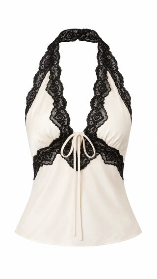 June Black and White Satin Top
