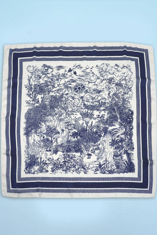 Large Floral Toile Print Bandana Scarf