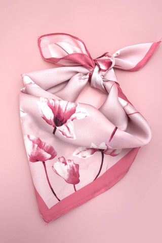 Flower Print Silky Feeling Bandana Scarf (Pink)