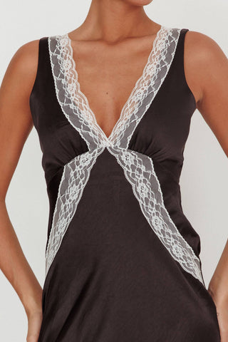 Serena Lace Trim Satin Maxi Dress